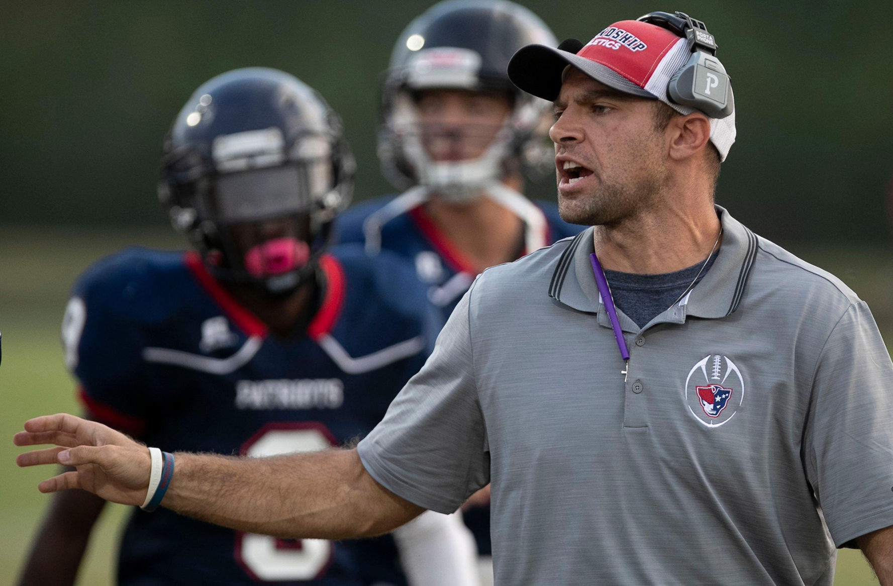 Apex Friendship coach Adam Sanders directs his team during their game against Middle Creek on Monday, Sept. 30, 2019 in Apex, N.C.